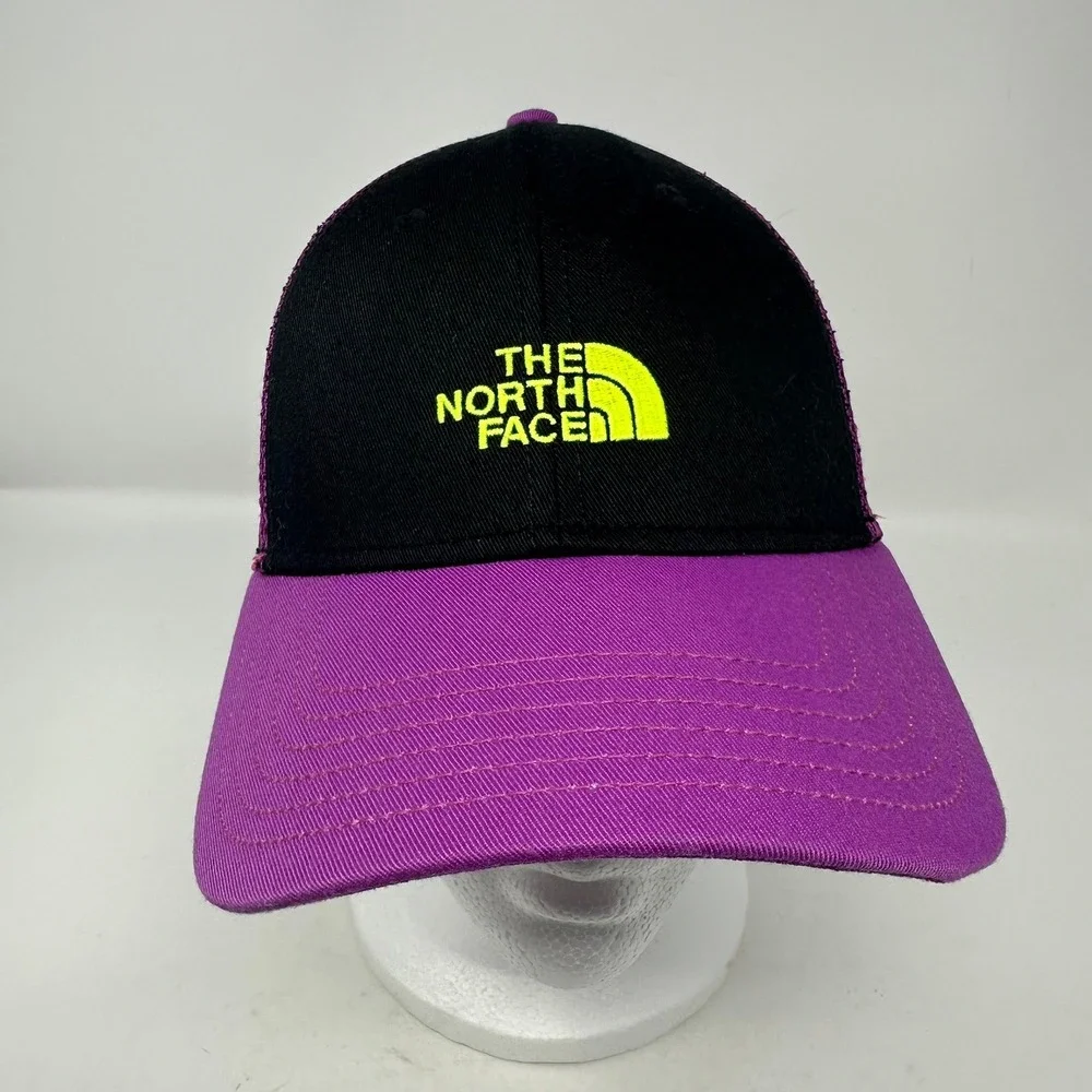 The North Face Hat Unisex OS Purple Black Mudder Trucker Snapback Mesh Cap Logo